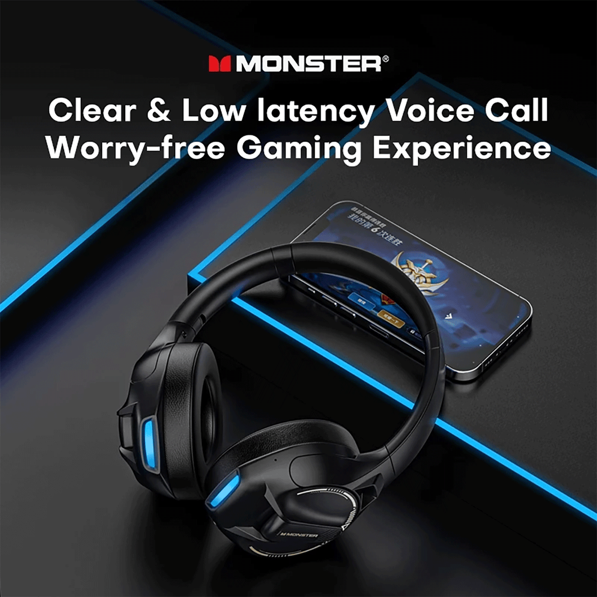 Monster XKH03 Wireless Gaming Headset With Mic Hi-Fi Sound Deep Bass