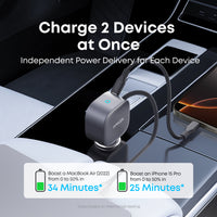 Anker 75W Max Ultra-Compact USB-C Car Charger with Built-in Retractable Cable for iPhone, Samsung