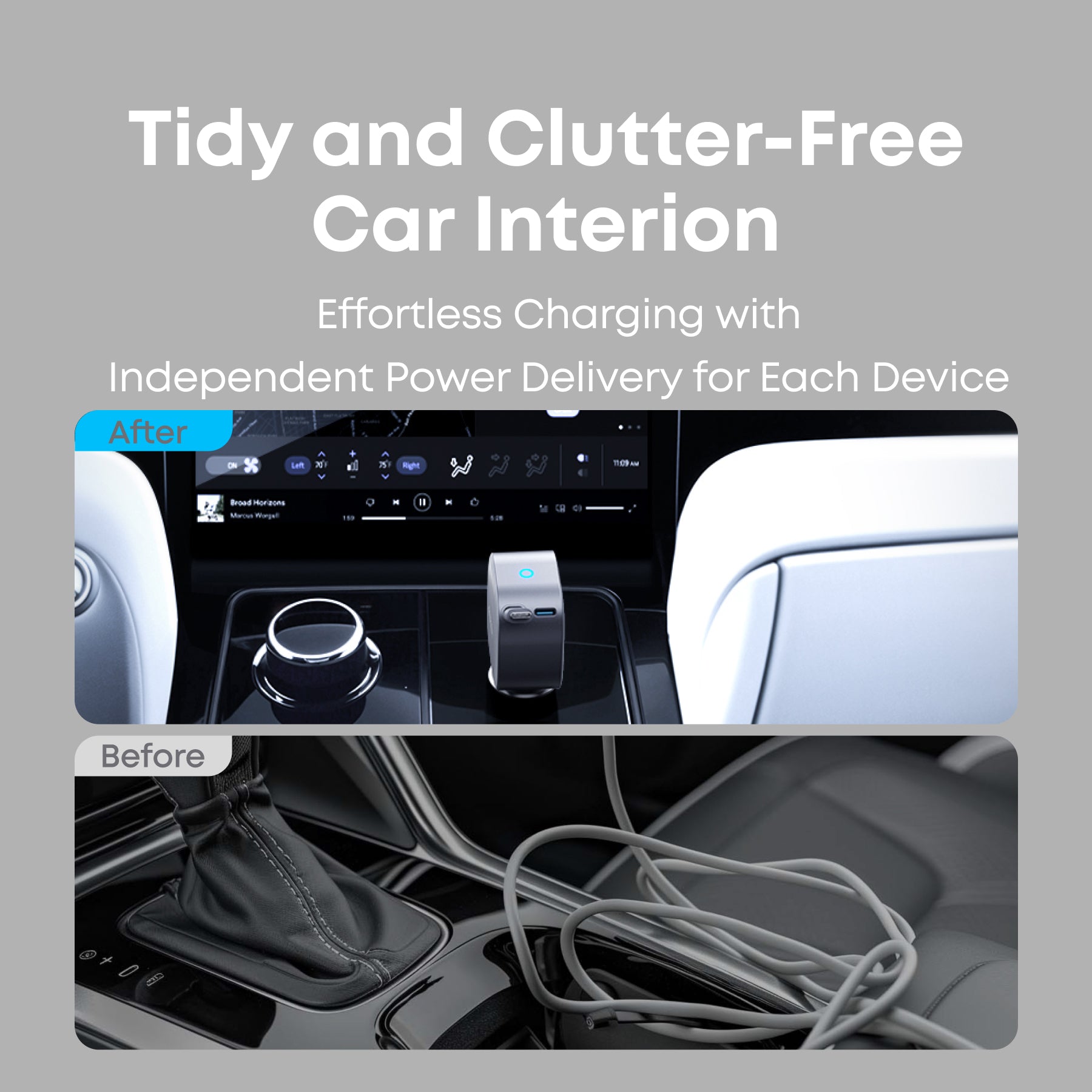 Anker 75W Max Ultra-Compact USB-C Car Charger with Built-in Retractable Cable for iPhone, Samsung