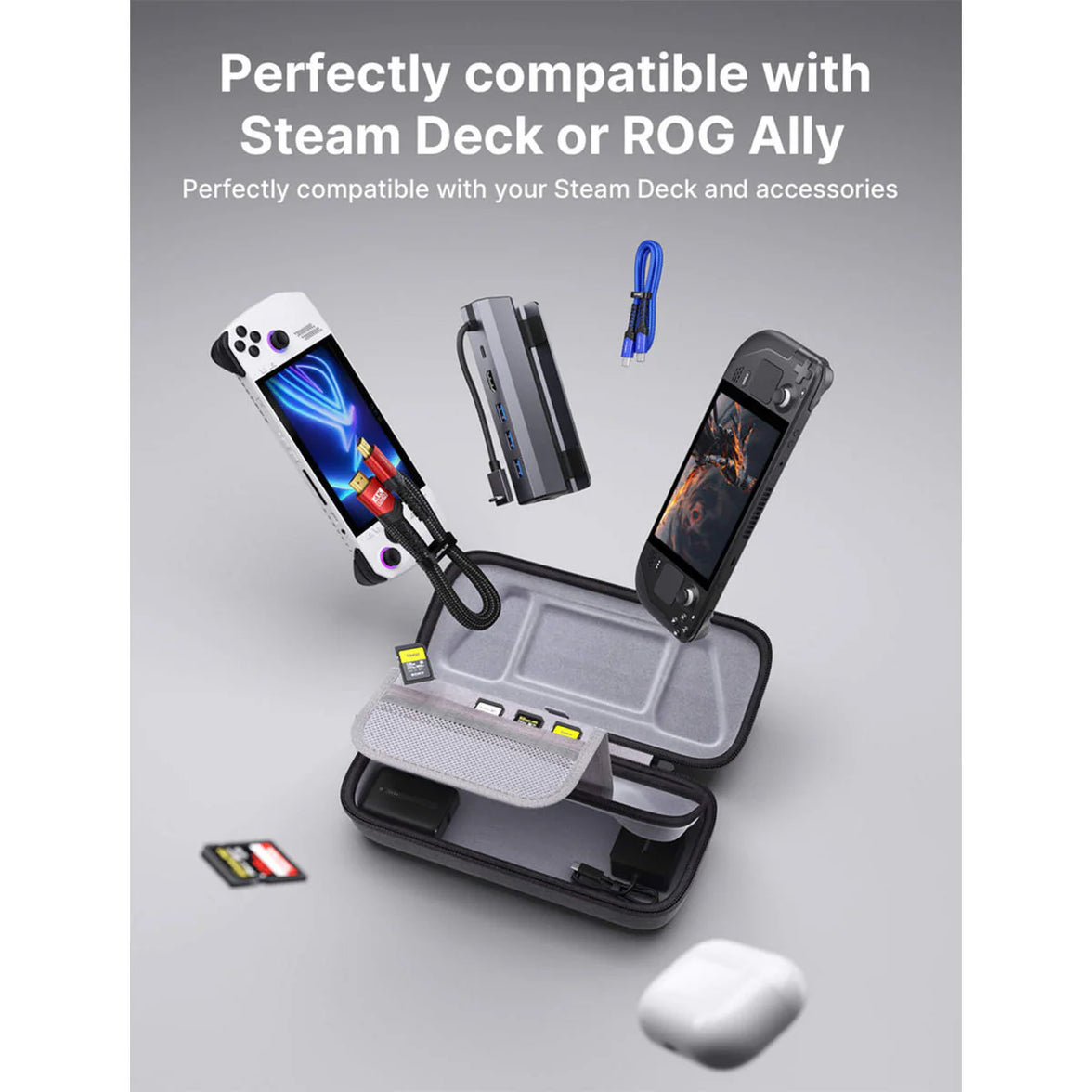 JSAUX Protective Carrying Case for Steam Deck OLED/ ROG Ally / Ally X / Playstation Portal (Grey) BG0106X