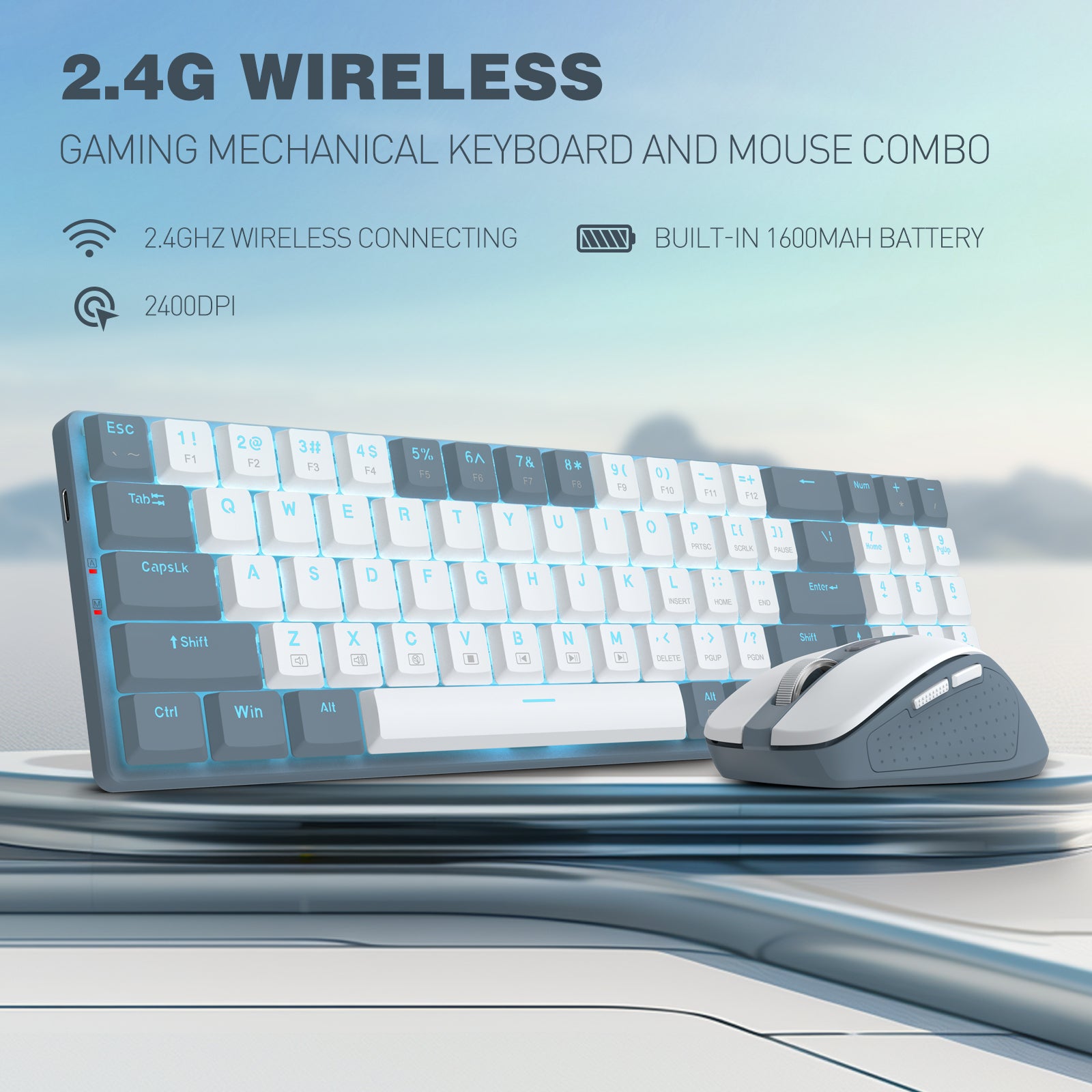 Redragon Office 2in1 Wireless Keyboard&Mouse Combo White-Grey (BS-8773-W)