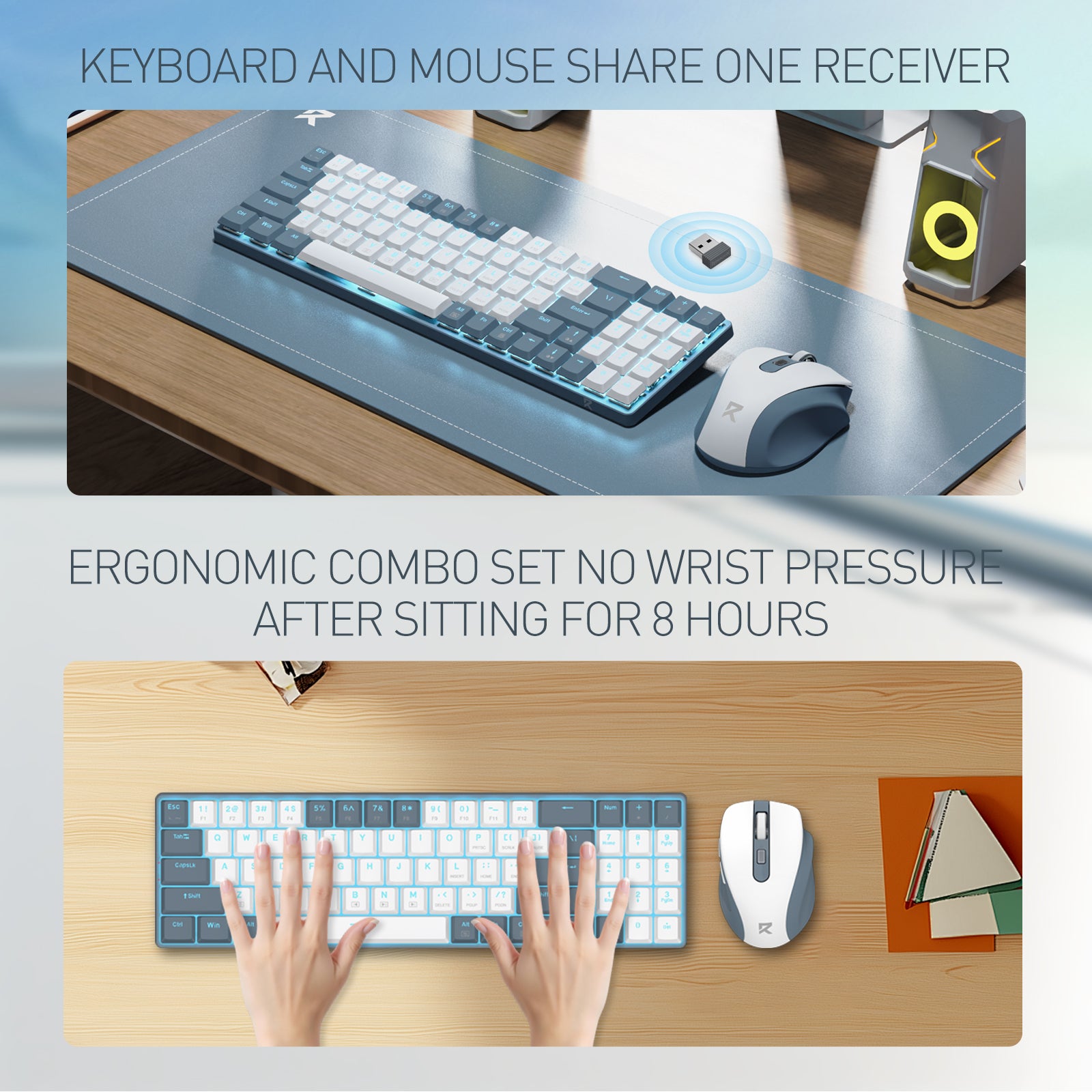 Redragon Office 2in1 Wireless Keyboard&Mouse Combo White-Grey (BS-8773-W)