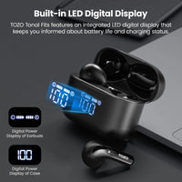 TOZO TWS Earbuds Tonal Fits IPX6 44Hr Playtime BT 5.3 Type C Wireless Charging Dual Mic DNS Call NC Black