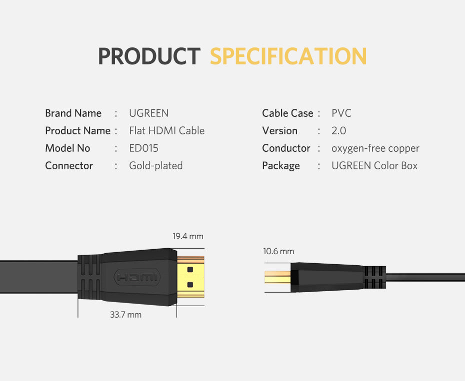 UGREEN HDMI Male To Male Flat Cable [ED015]