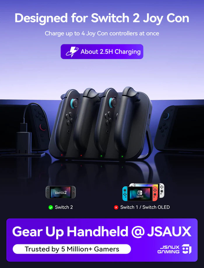 JSAUX Portable Charging Station for Nintendo Switch 2 Joy-Cons GP0506