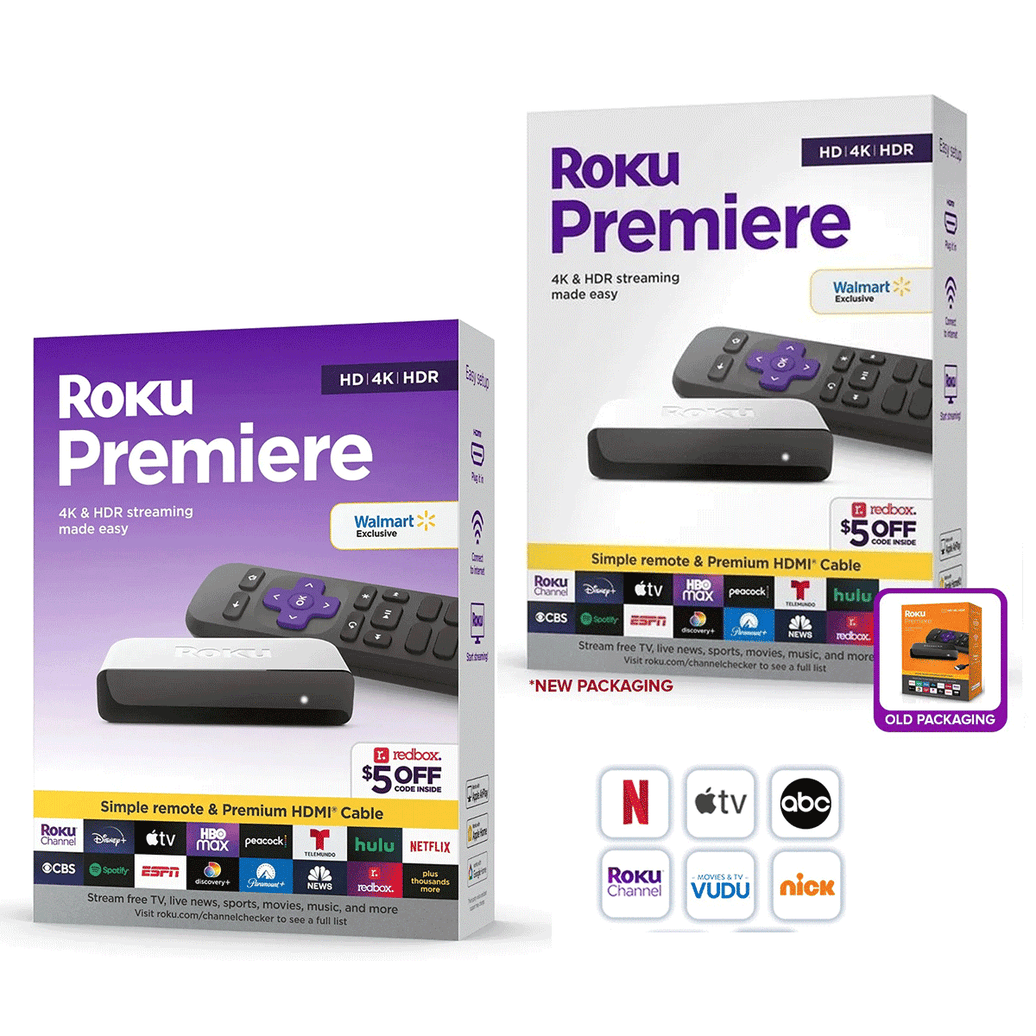 Roku Premiere HD/4K/HDR Streaming Media Player 3920R Black with Simple Remote & Premium HDMI Cable
