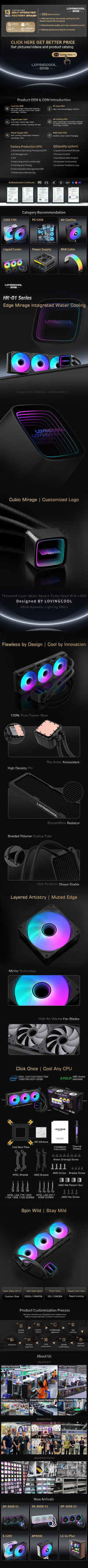 Lovingcool HK-B240-01 240mm ARGB Liquid Cooler with Temp Screen (Black)