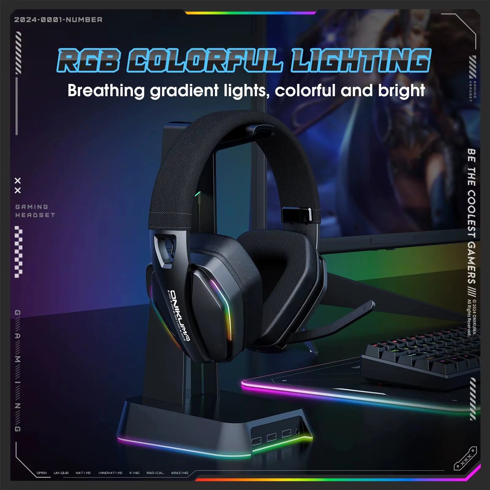 Onikuma GT826 Tri-Mode Wireless Gaming Headset Black