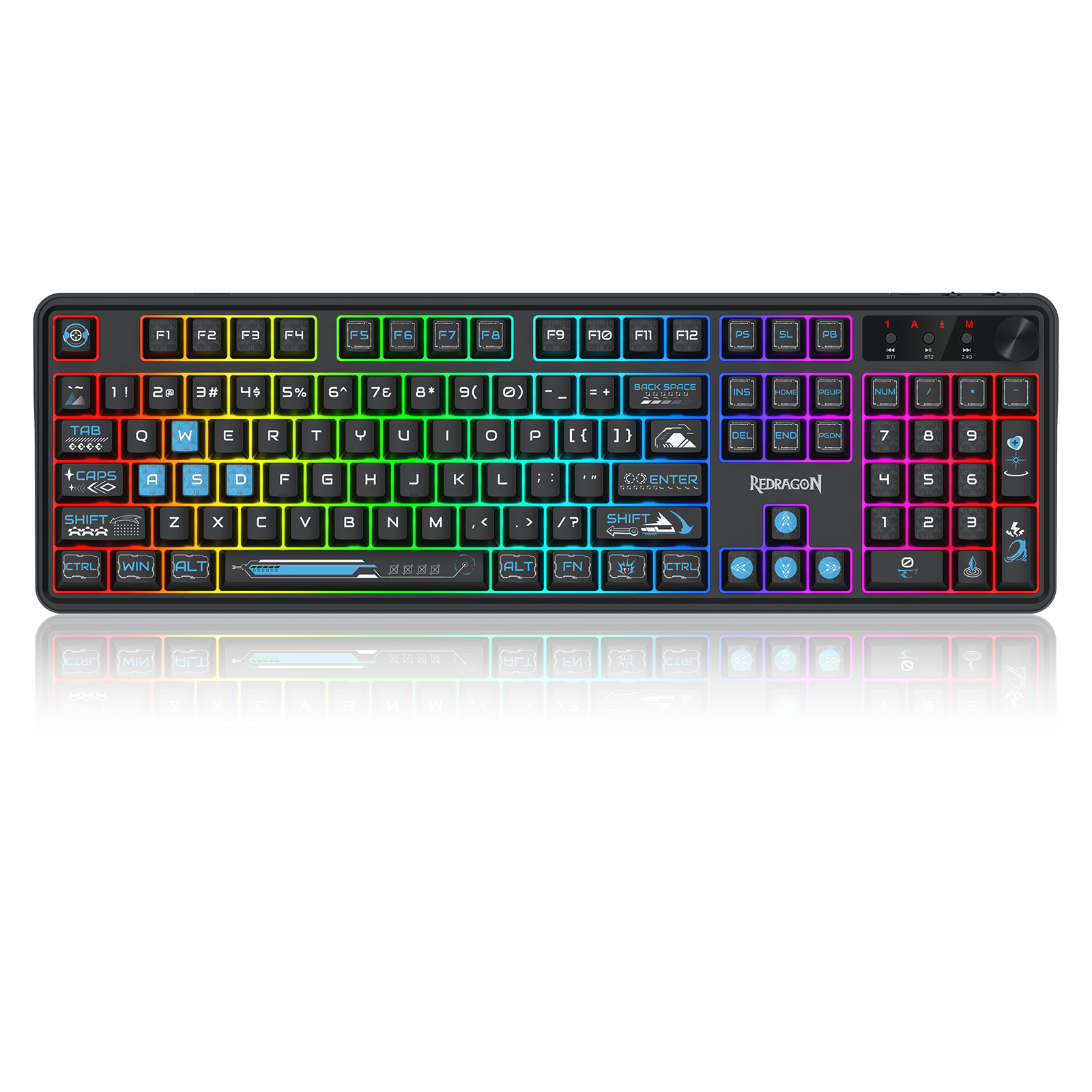 Redragon RM104 Pro Volcano Tri-Mode Wireless Membrane RGB Keyboard Black+Blue (K526BB-WL)