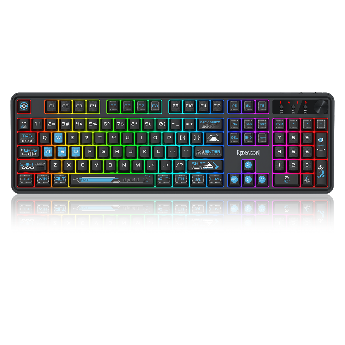 Redragon RM104 Pro Volcano Tri-Mode Wireless Membrane RGB Keyboard Black+Blue (K526BB-WL)