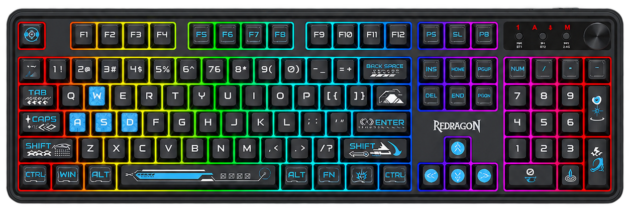 Redragon RM104 Pro Volcano Tri-Mode Wireless Membrane RGB Keyboard Black+Blue (K526BB-WL)
