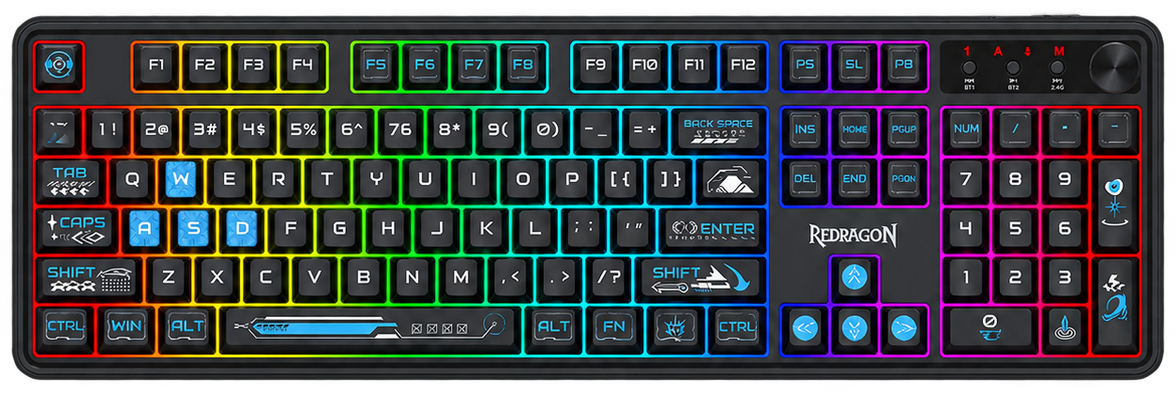 Redragon RM104 Pro Volcano Tri-Mode Wireless Membrane RGB Keyboard Black+Blue (K526BB-WL)