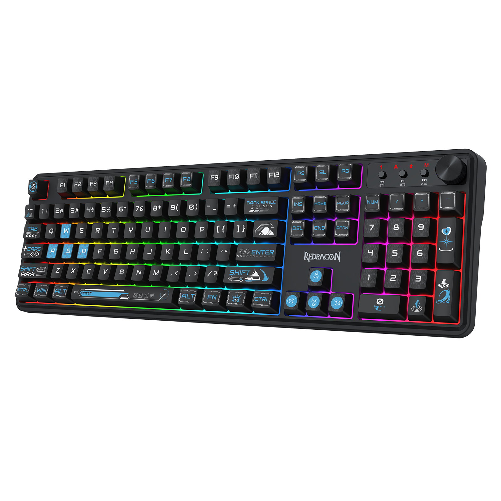 Redragon RM104 Pro Volcano Tri-Mode Wireless Membrane RGB Keyboard Black+Blue (K526BB-WL)