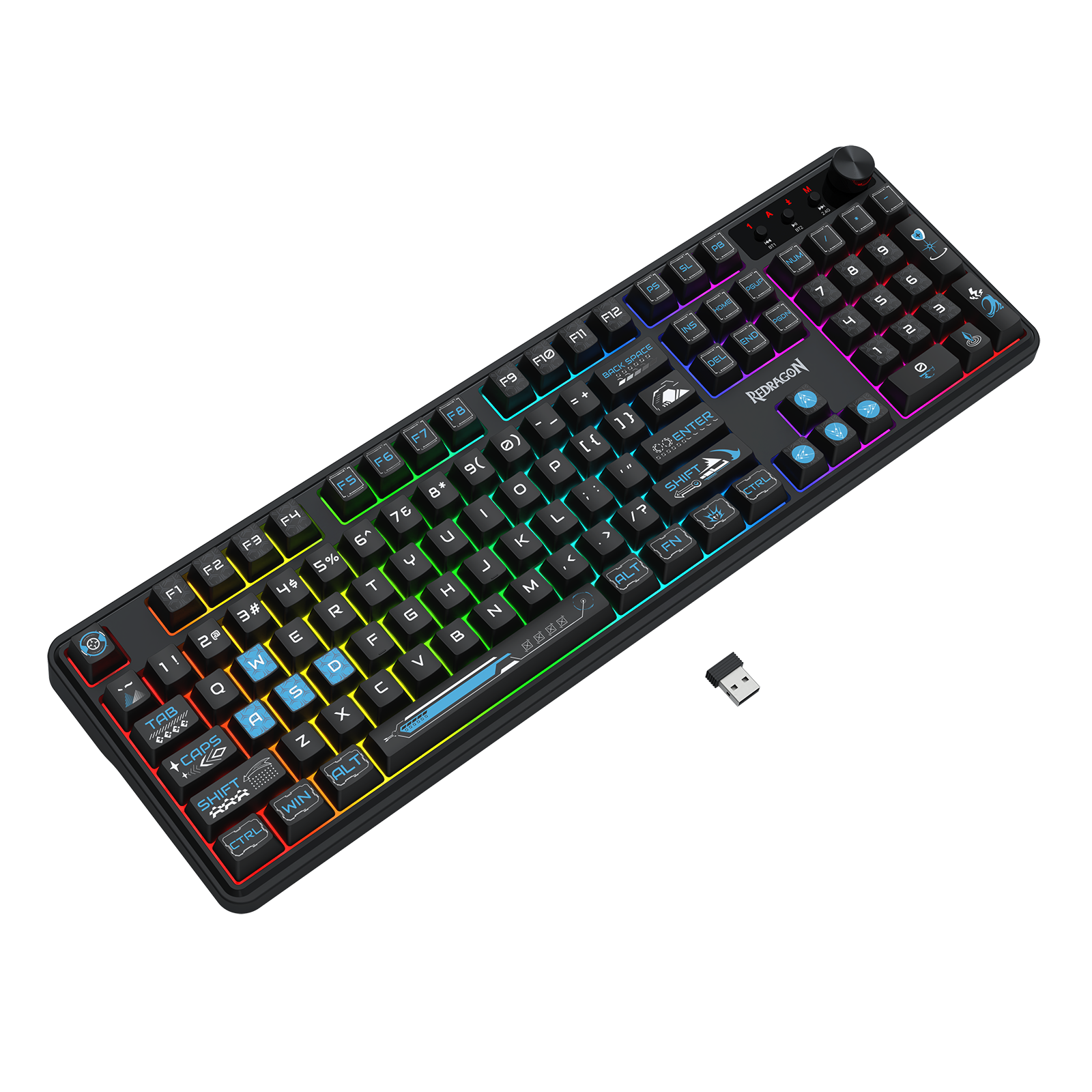 Redragon RM104 Pro Volcano Tri-Mode Wireless Membrane RGB Keyboard Black+Blue (K526BB-WL)