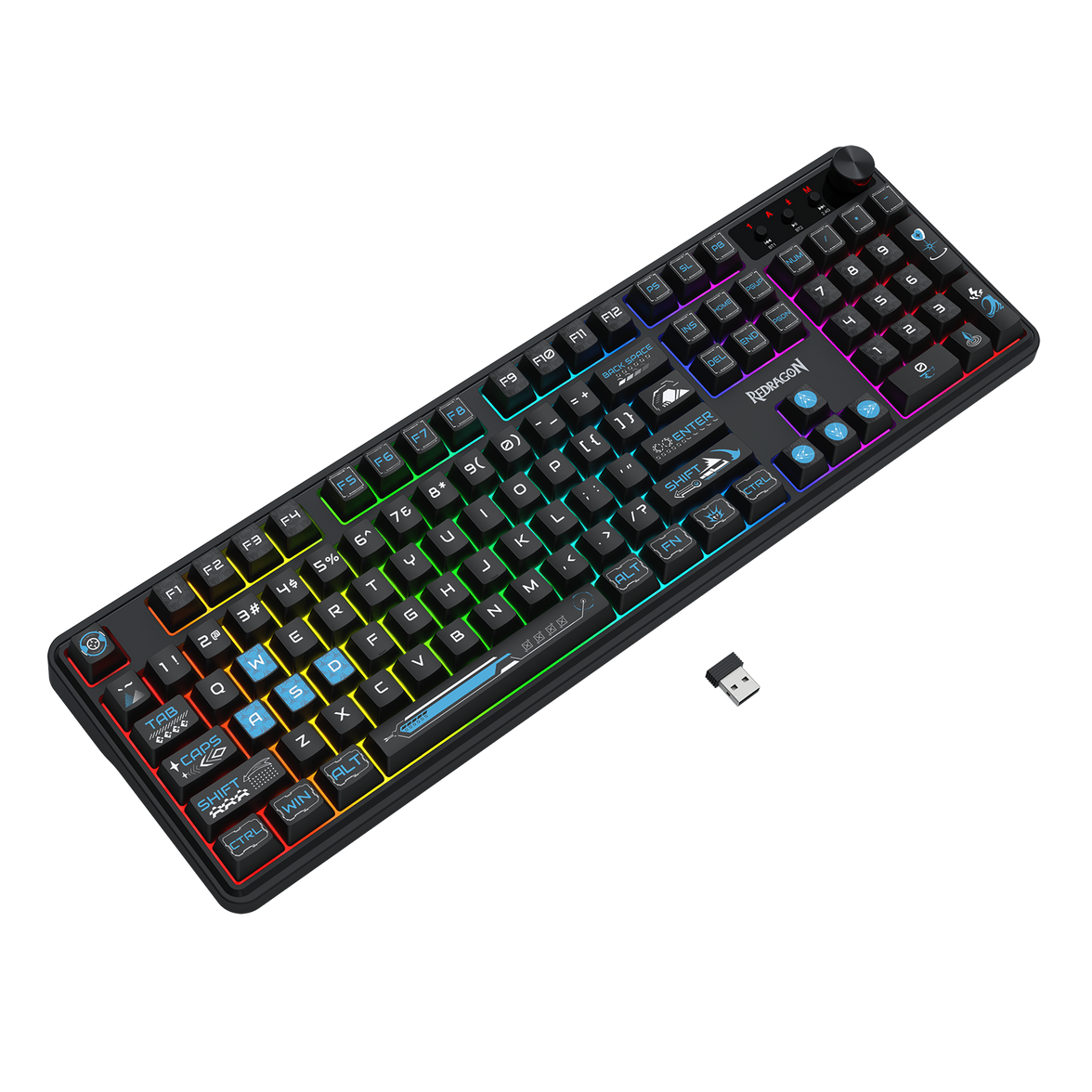 Redragon RM104 Pro Volcano Tri-Mode Wireless Membrane RGB Keyboard Black+Blue (K526BB-WL)