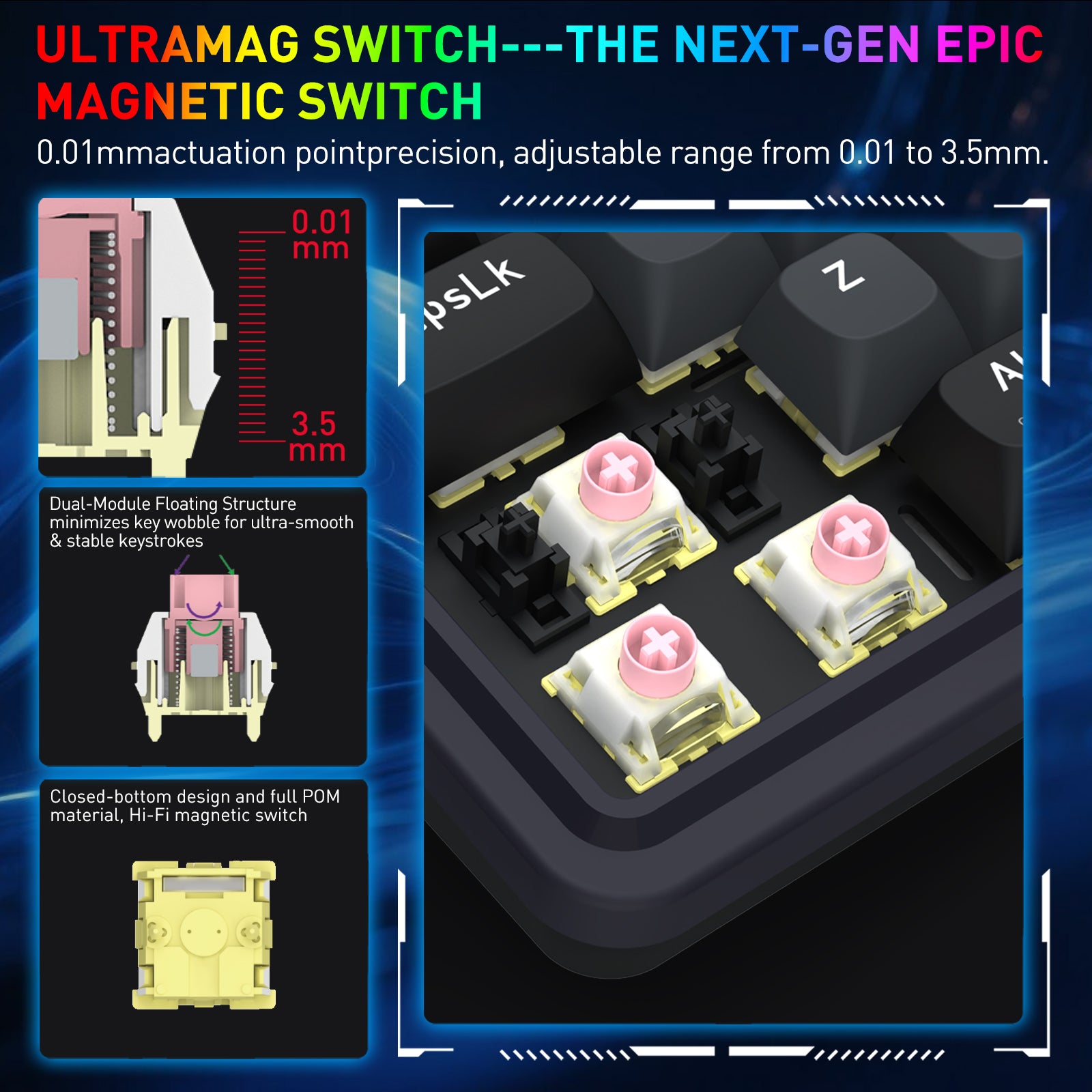 Redragon Nova Magnetic Switch  Wireless Gaming Keyboard (K709GB-RGB-M)