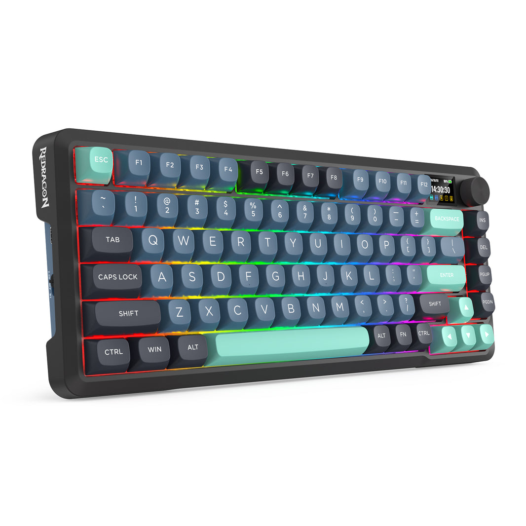 Redragon KEYBOARD WIRELESS (K724GBG-RGB-PRO) BEHEMOTH PRO (GREY+BLUE+GREEN)
