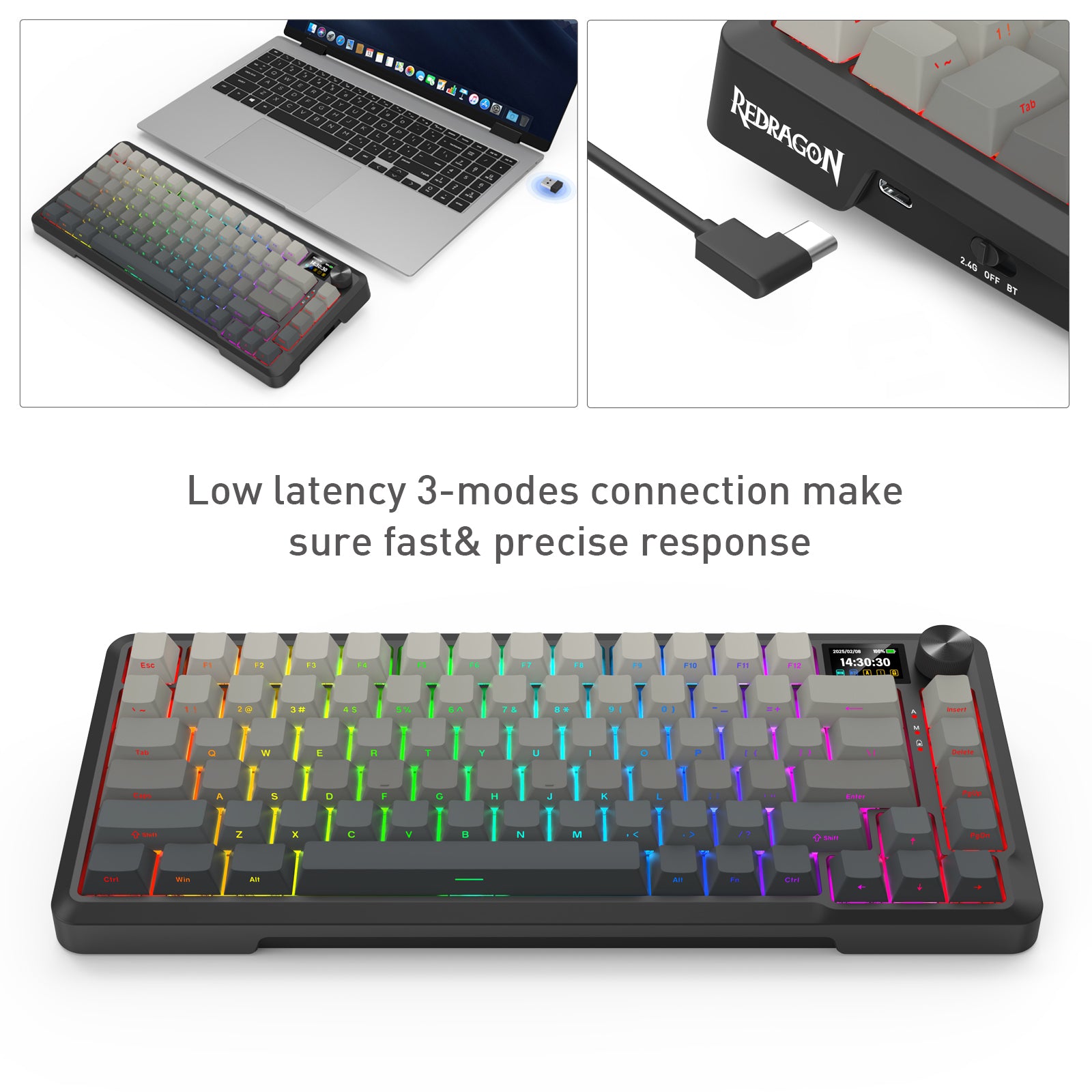 Redragon KEYBOARD WIRELESS (K724SP-RGB-PRO) BEHEMOTH PRO (GRADIENT GREY)