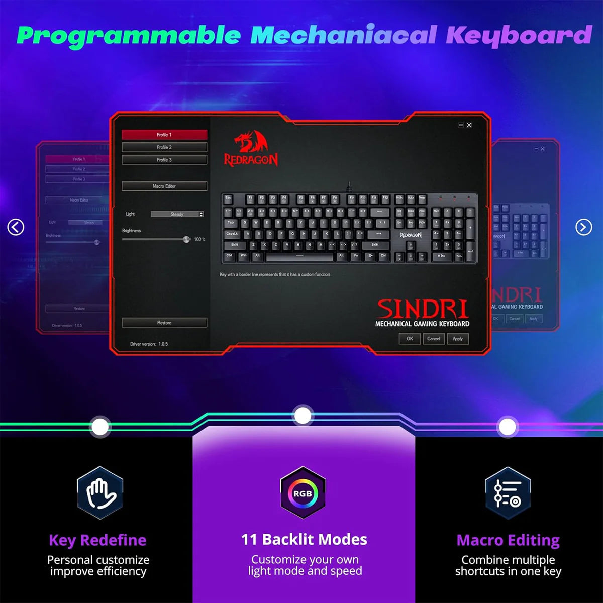 Redragon Sindri Wired Gaming Keyboard Black (K671)
