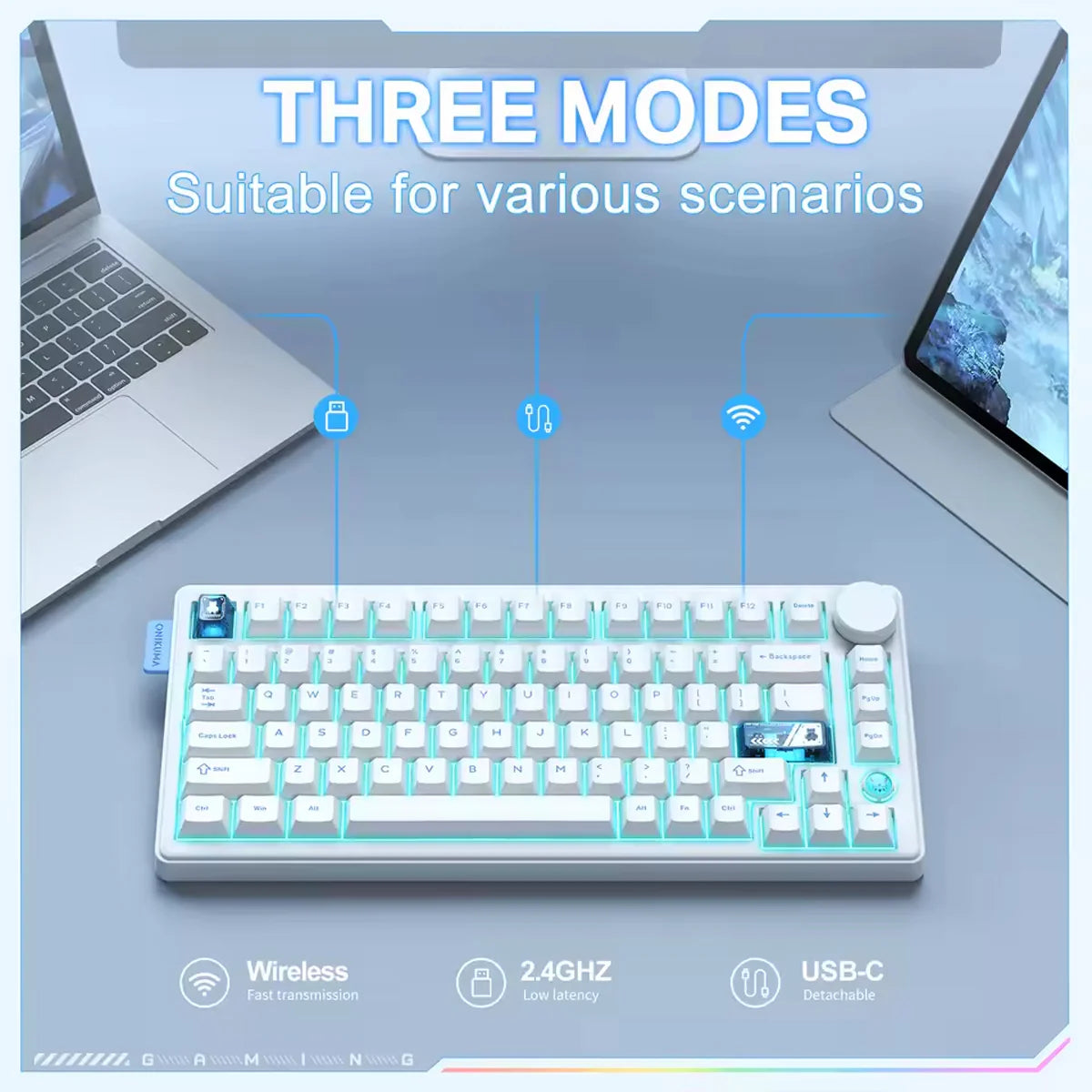 Onikuma MT706 Tri-Mode RGB 81 Keys Mechanical Keyboard