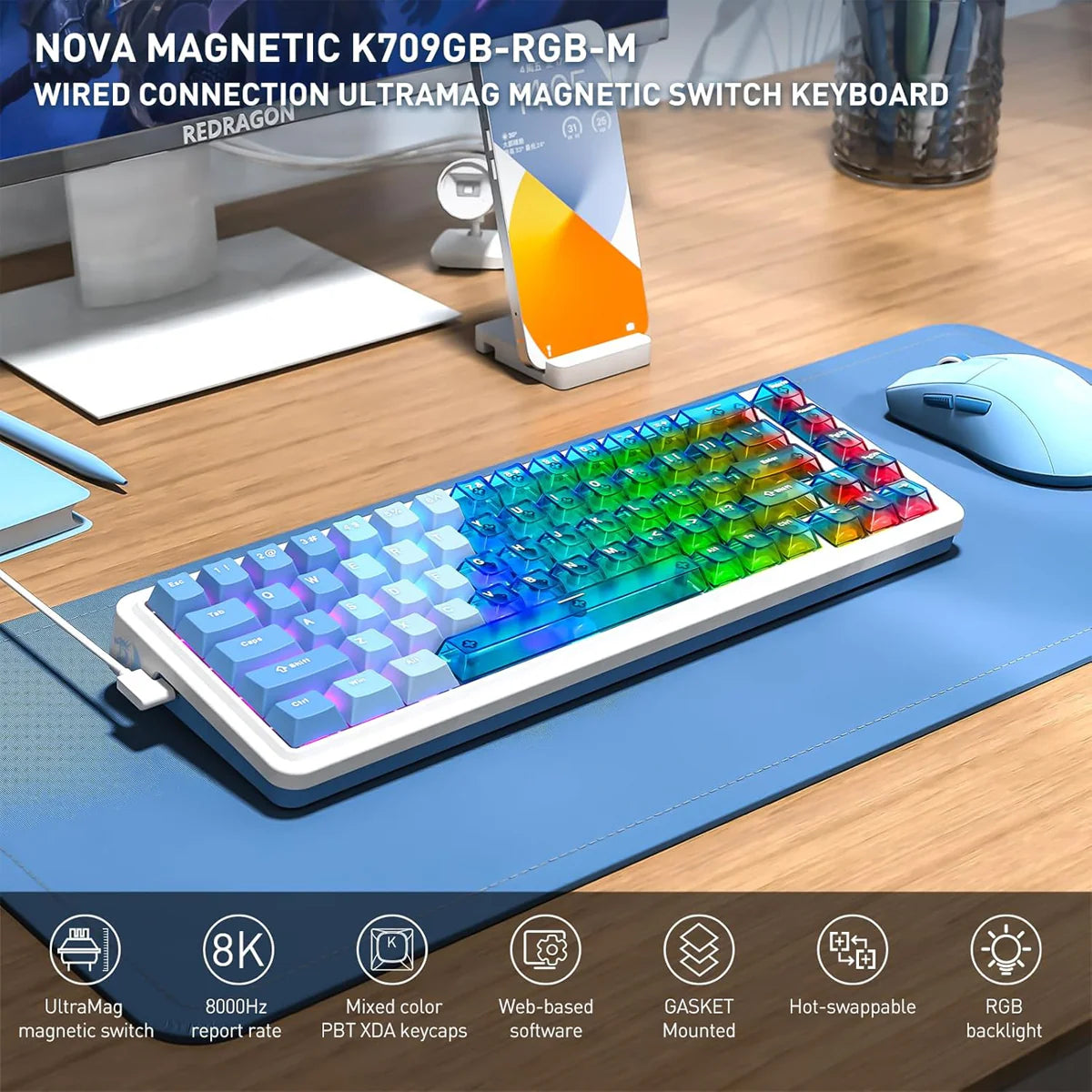 Redragon Nova Magnetic Wired Gaming Keyboard (K709PLB-RGB-M)