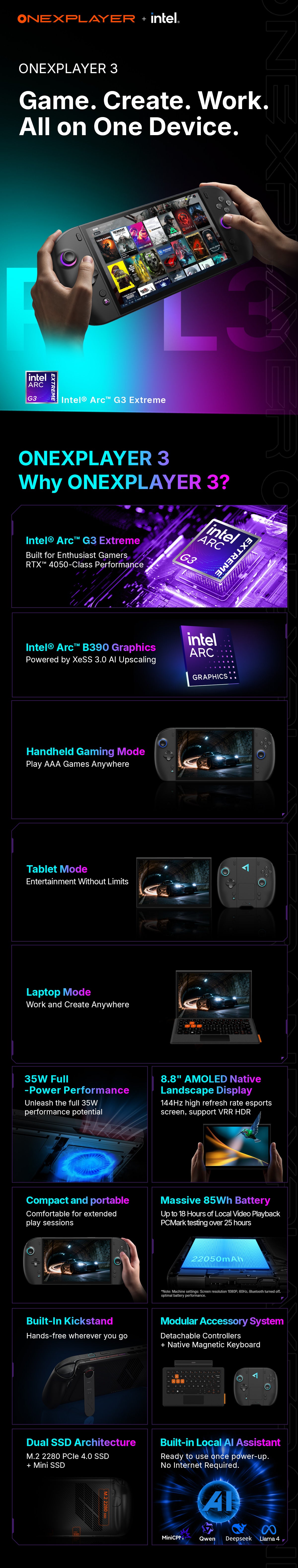 [PRE-ORDER] ONEXPLAYER 3 AI Gaming Handheld PC | Intel® Arc™ G3 Extreme | 24GB RAM | 1TB SSD | 8.8” 144Hz AMOLED | Windows 11
