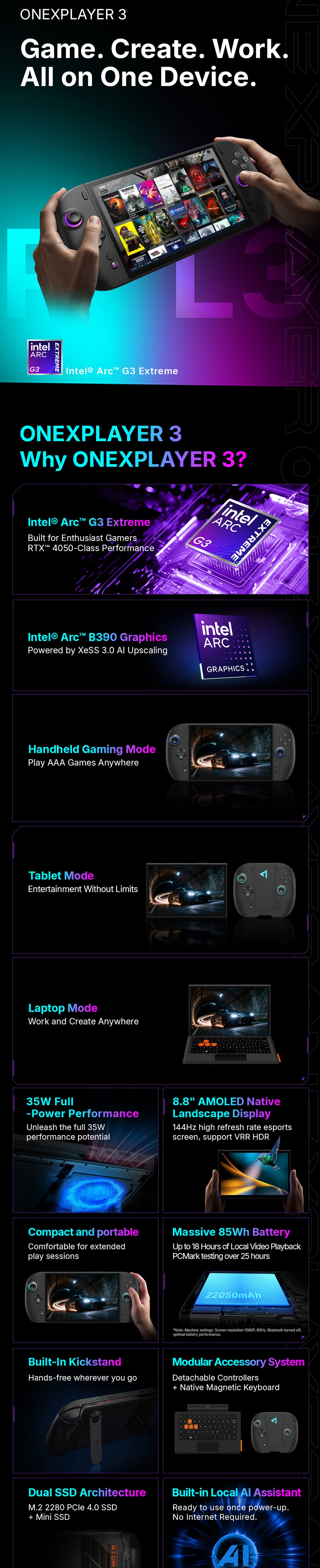 [PRE-ORDER] ONEXPLAYER 3 AI Gaming Handheld PC | Intel® Arc™ G3 Extreme | 24GB RAM | 1TB SSD | 8.8” 144Hz AMOLED | Windows 11