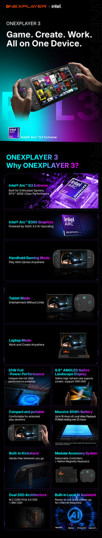[PRE-ORDER] ONEXPLAYER 3 AI Gaming Handheld PC | Intel® Arc™ G3 Extreme | 24GB RAM | 1TB SSD | 8.8” 144Hz AMOLED | Windows 11