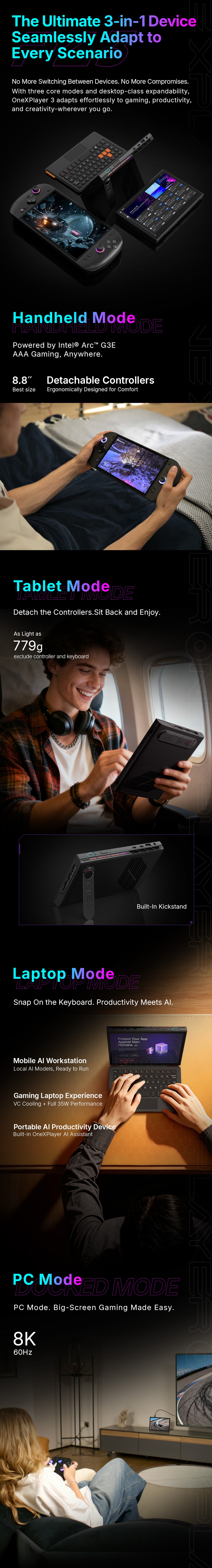 [PRE-ORDER] ONEXPLAYER 3 AI Gaming Handheld PC | Intel® Arc™ G3 Extreme | 24GB RAM | 1TB SSD | 8.8” 144Hz AMOLED | Windows 11