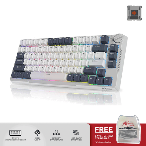 Royal Kludge RKH81 Tri-Mode RGB 81 Keys Hot Swappable Mechanical Keyboard [White] [Night Brown Switch]