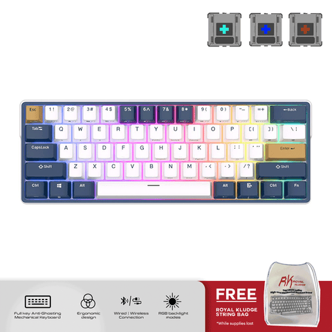 Royal Kludge RK61 Plus Tri Mode RGB 61 Keys Hot Swappable Mechanical Keyboard Klein Blue