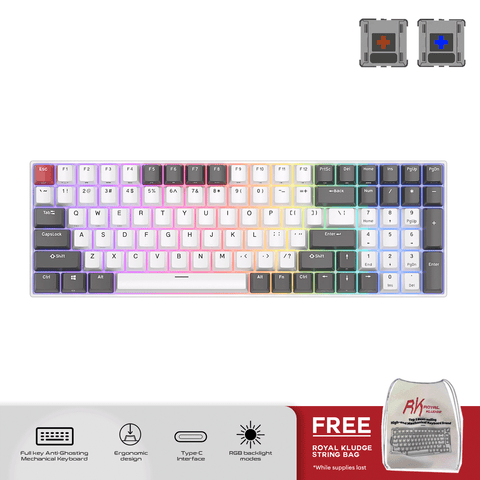 Royal Kludge RK100 Tri Mode RGB 100 Keys Hot Swappable Mechanical Keyboard Grey Red & White