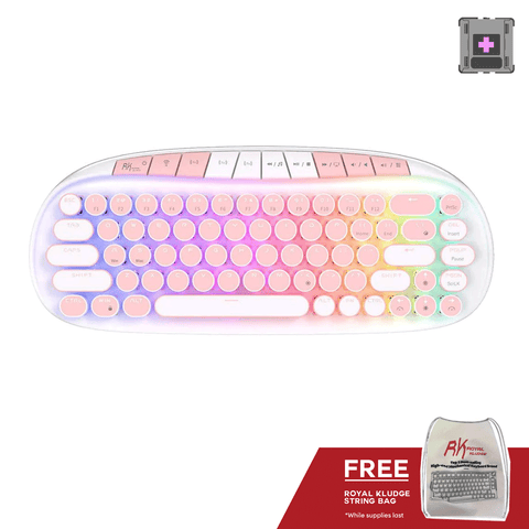 Royal Kludge RK Round Tri-Mode RGB 68 Keys Hot Swappable Mechanical Keyboard White (Pink Switch)