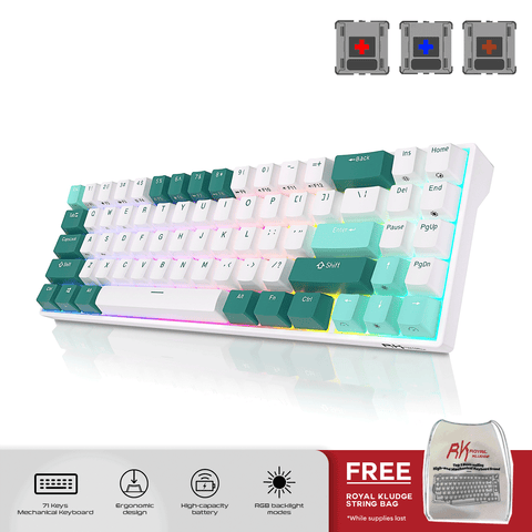 Royal Kludge RK71 Tri Mode RGB 71 Keys Hot Swappable Mechanical Keyboard Water Green