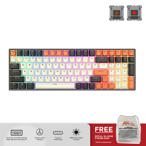 Royal Kludge RK100 Tri Mode RGB 100 Keys Hot Swappable Mechanical Keyboard Black Orange