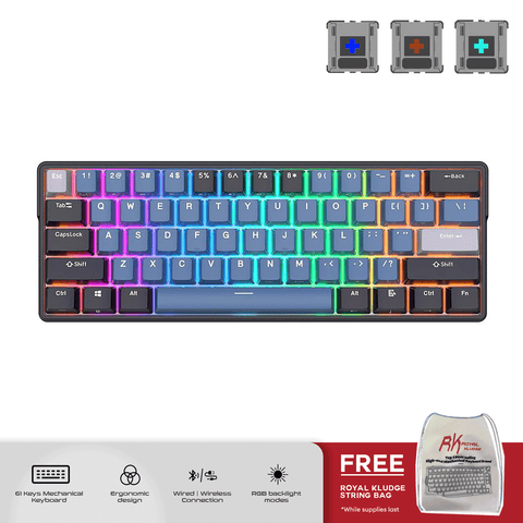 Royal Kludge RK61 Plus Tri Mode RGB 61 Keys Hot Swappable Mechanical Keyboard Indigo