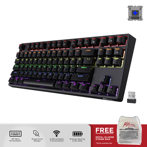 Royal Kludge RK87 Tri Mode RGB 87 Keys Hot Swappable Mechanical Keyboard [Black] [Blue Switch]