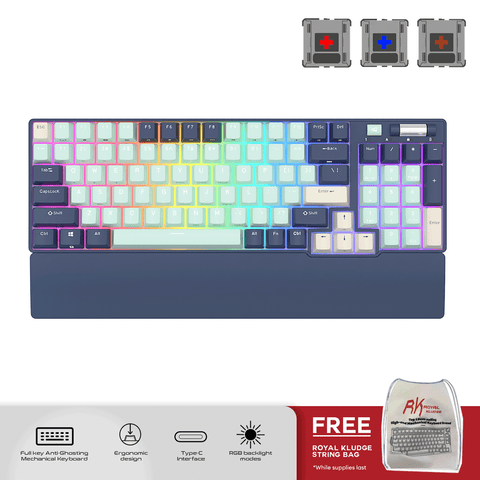 Royal Kludge RK96 Tri Mode RGB 96 Keys Hot Swappable Mechanical Keyboard Forest Blue