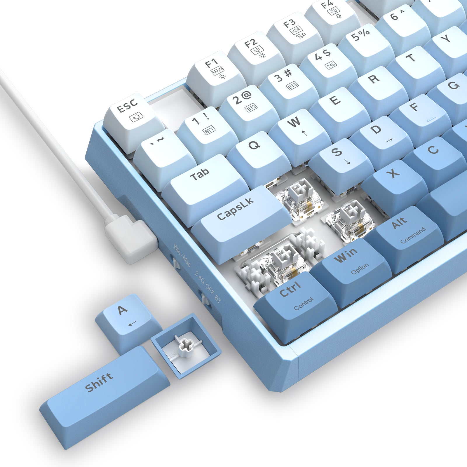 E-Yooso Z-94J Tri-Mode RGB 94 Keys Hot Swappable Mechanical Keyboard Gradiant Blue Linear [White Switch]