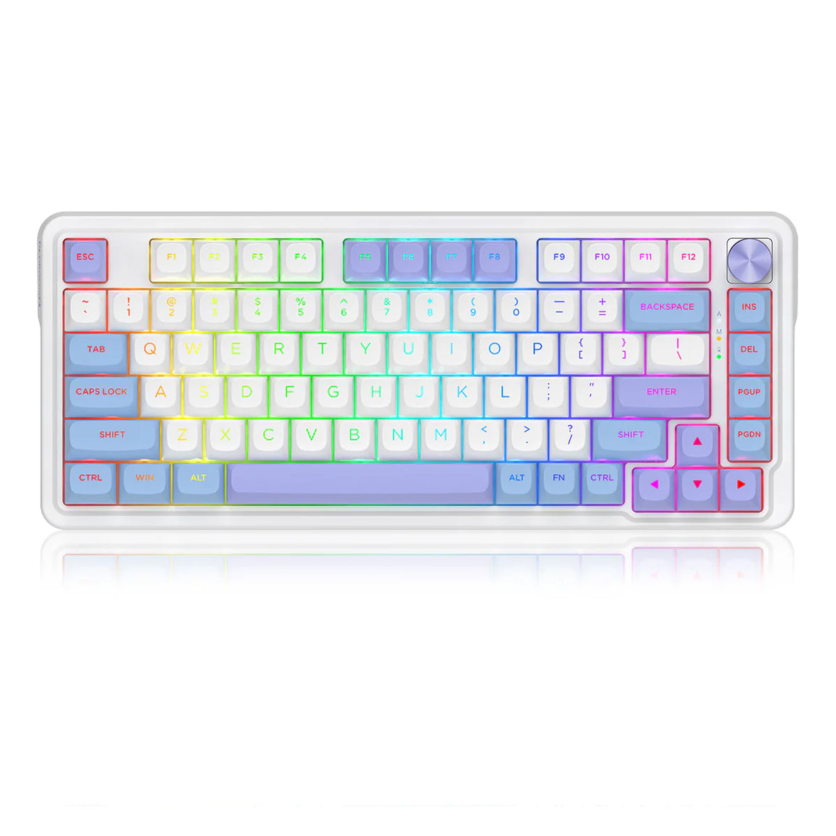 Redragon K673WBP RGB Ucal Max 81-Key 75% Gasket-Mounted Hot-Swappable Wireless Mechanical Keyboard with Knob (Moonrise Violet)
