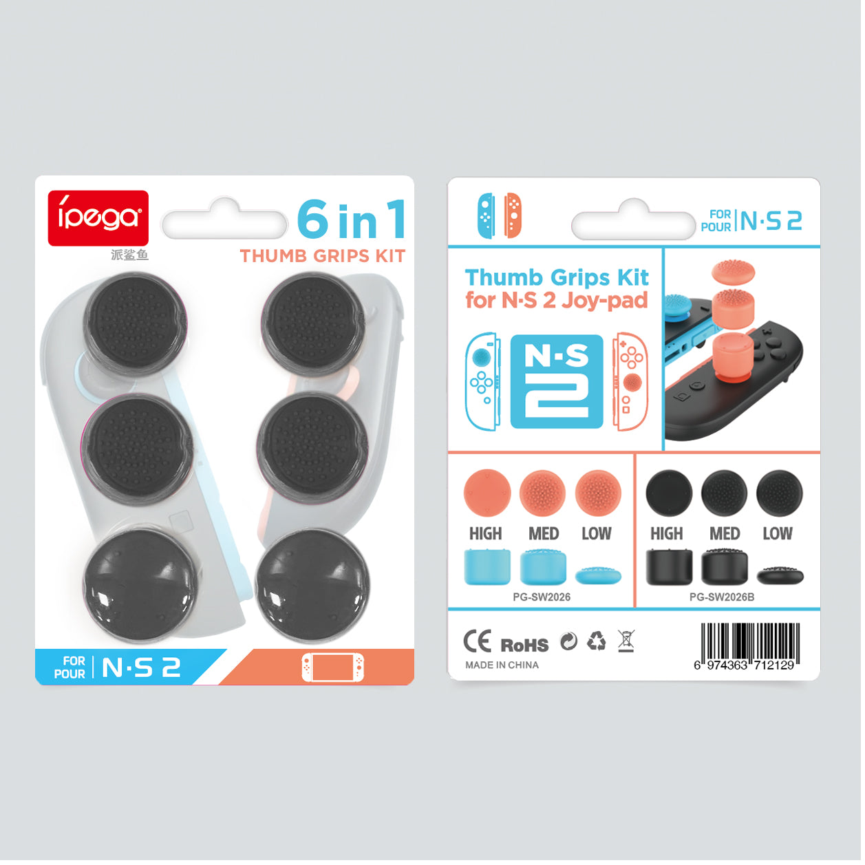 iPega 6-in-1 Thumb Grips Kit for Nintendo Switch 2 (Black) PG-SW2026B