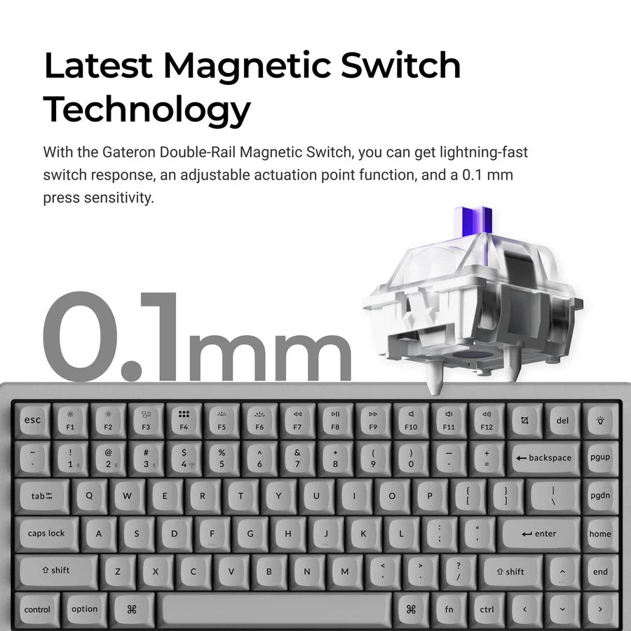 Keychron K2 HE 75% Wireless Hot-Swappable RGB Magnetic Switch Custom Keyboard (Gateron Double-Rail Magnetic Nebula Switch)