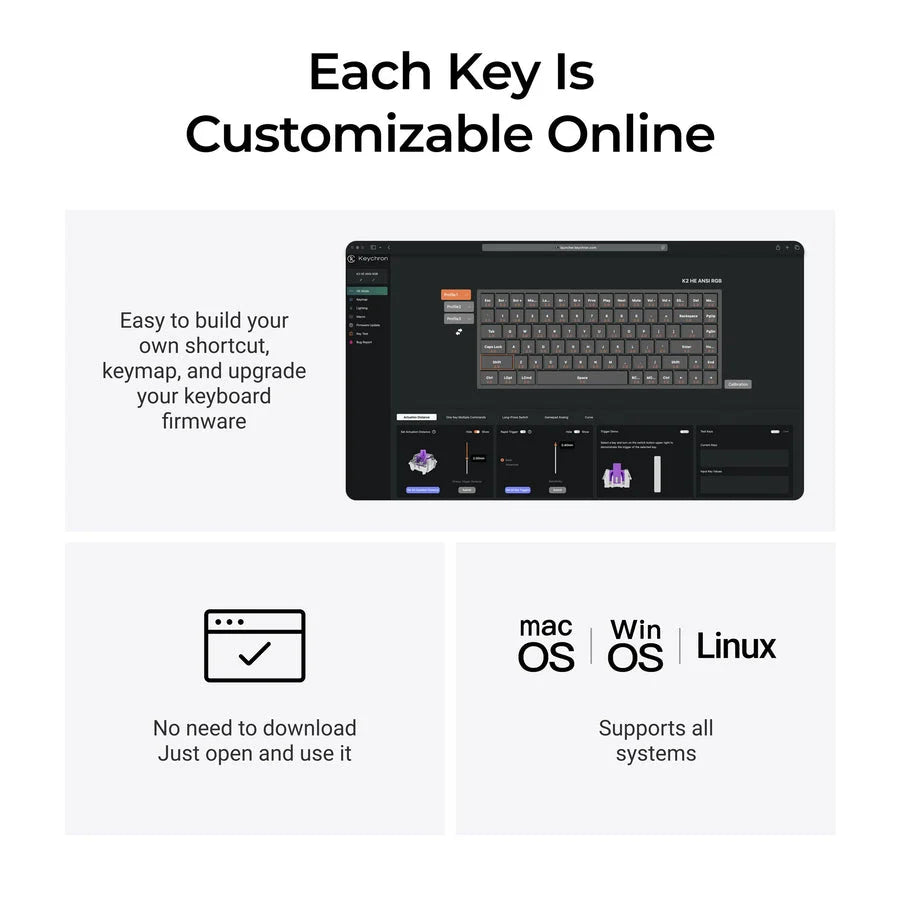 Keychron K2 HE 75% Wireless Hot-Swappable RGB Magnetic Switch Custom Keyboard (Gateron Double-Rail Magnetic Nebula Switch)