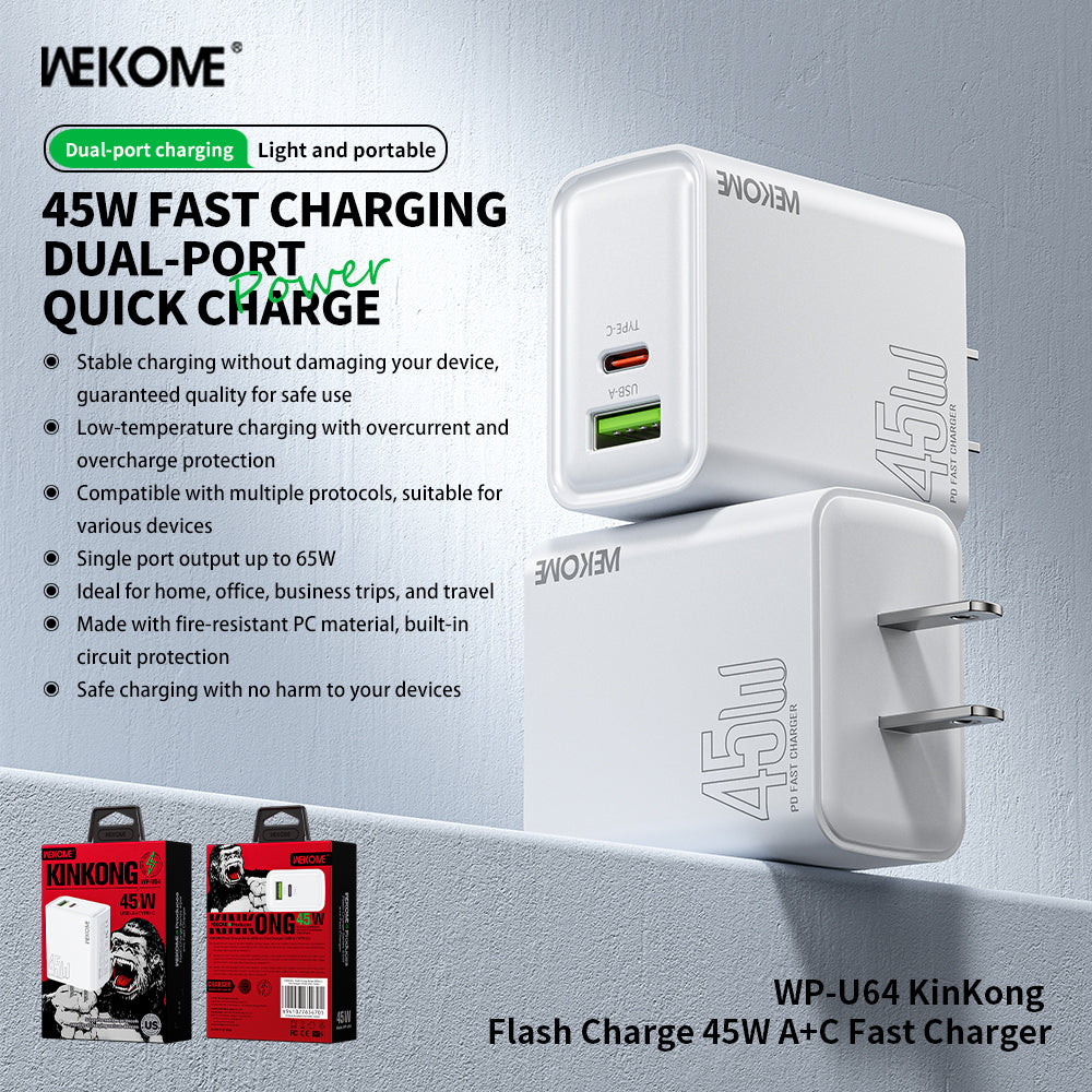 Wekome Flash Charge 45W A+C Fast Charger Dual-Port - WP-U64