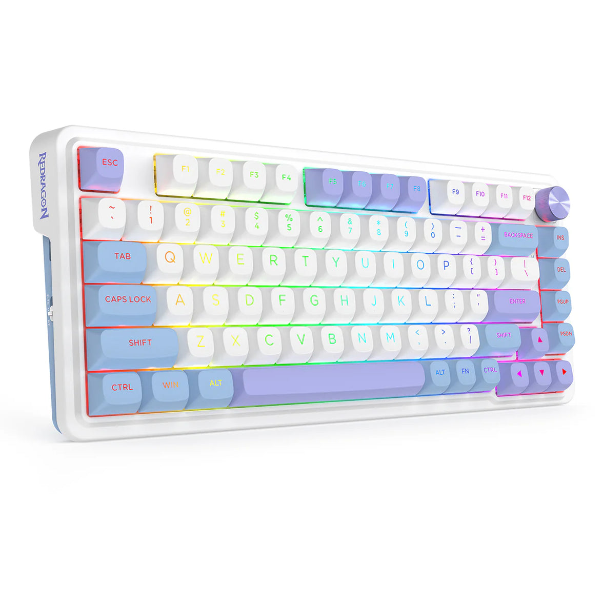 Redragon K673WBP RGB Ucal Max 81-Key 75% Gasket-Mounted Hot-Swappable Wireless Mechanical Keyboard with Knob (Moonrise Violet)