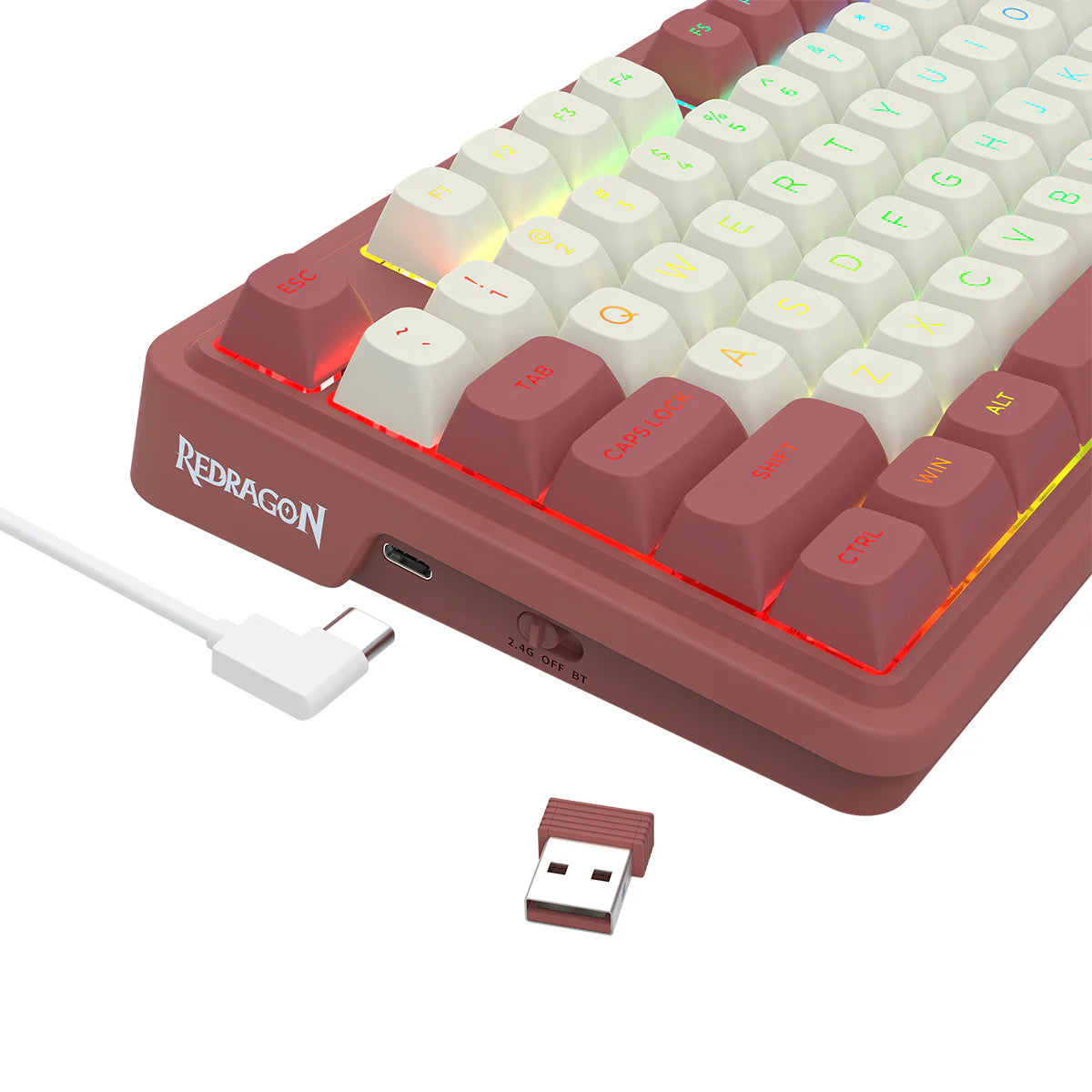 Redragon Ucal Max Tri-Mode Gaming Keyboard White-Red (K673WR RGB)