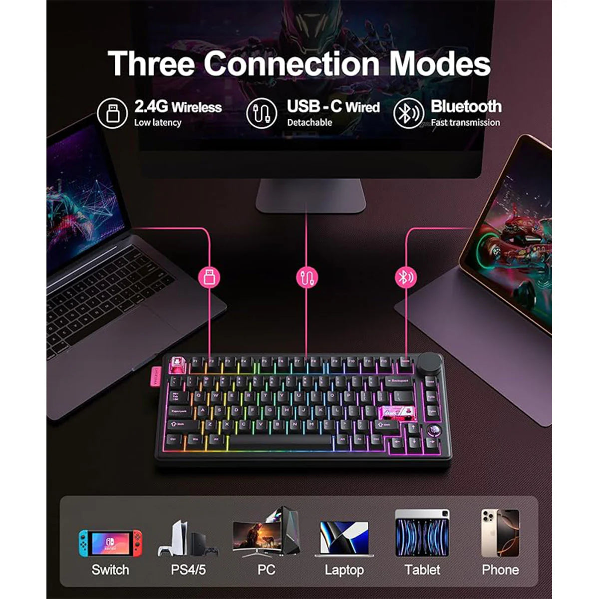 Onikuma MT706 Tri-Mode RGB 81 Keys Mechanical Keyboard