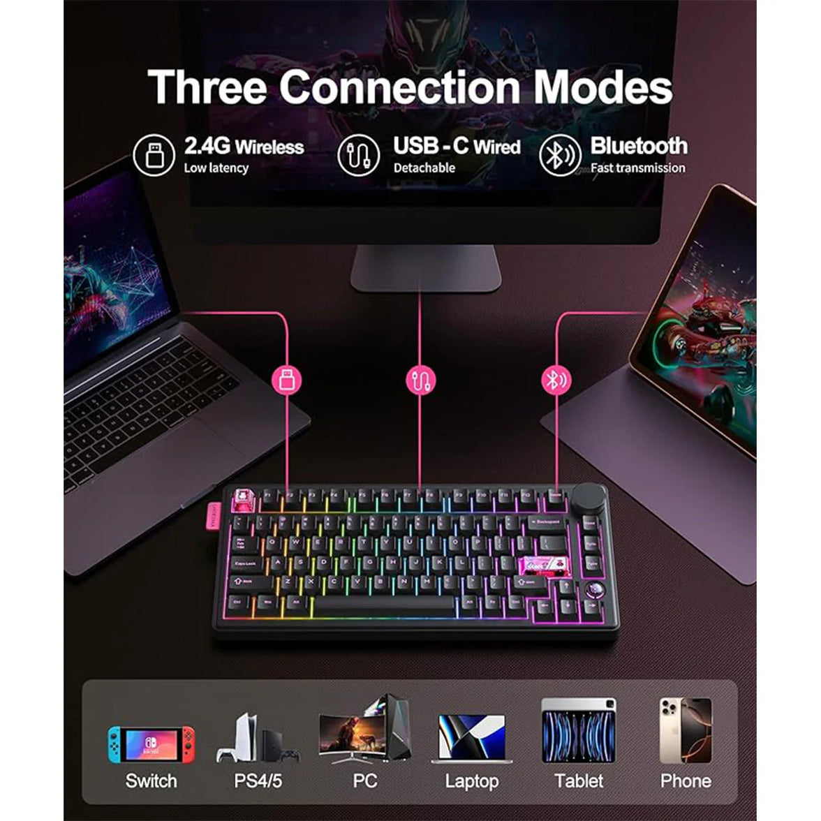 Onikuma MT706 Tri-Mode RGB 81 Keys Mechanical Keyboard