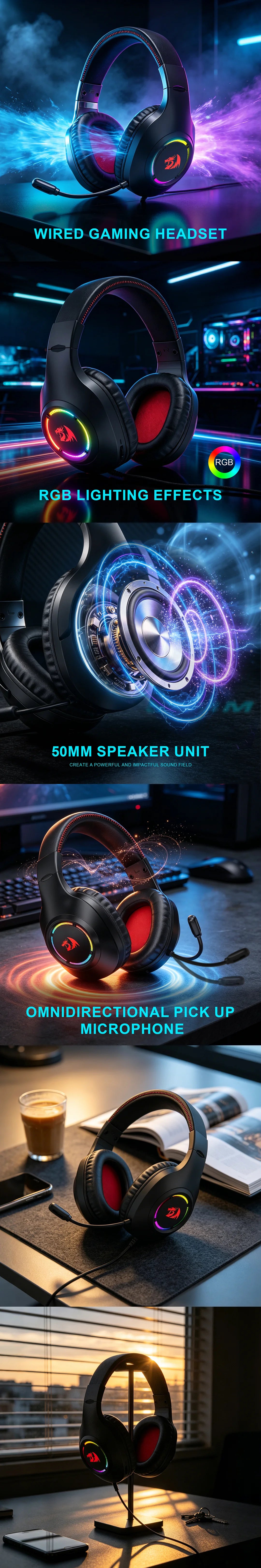 Redragon Nexus Lite Wired RGB Gaming Headset Black (H264)