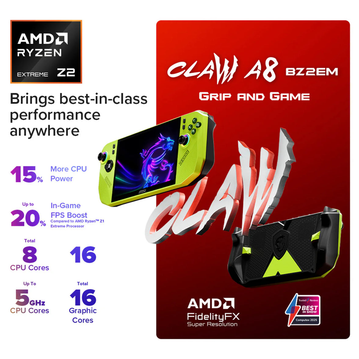 MSI Claw A8 BZ2EM-023PH (Neon Green) 8" FHD+ (1920x1200) 120Hz Ryzen Z2 Extreme 24GB/1TB SSD AMD Win11